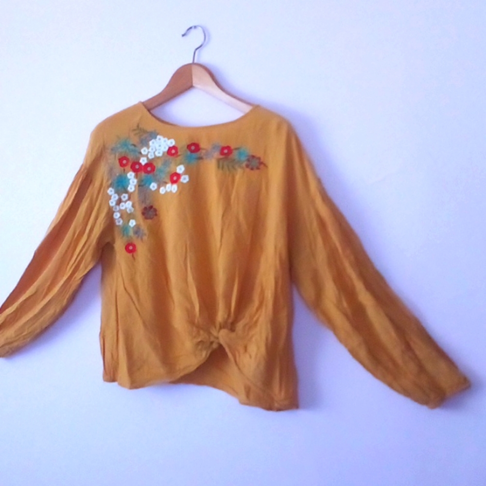 Jodifl Boho Twist Knot Embroidered Shirt